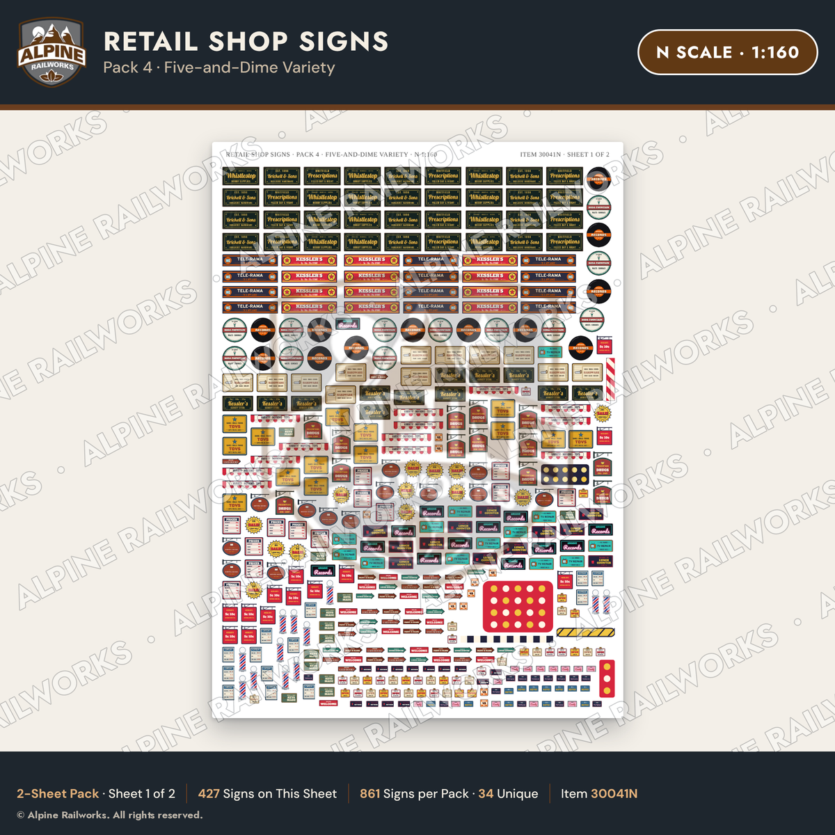 Alpine Railworks 30041N N Scale Retail Shop Signs