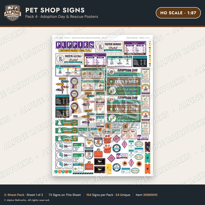 Alpine Railworks 30665HO HO Scale Pet Shop Signs - Adoption Day
