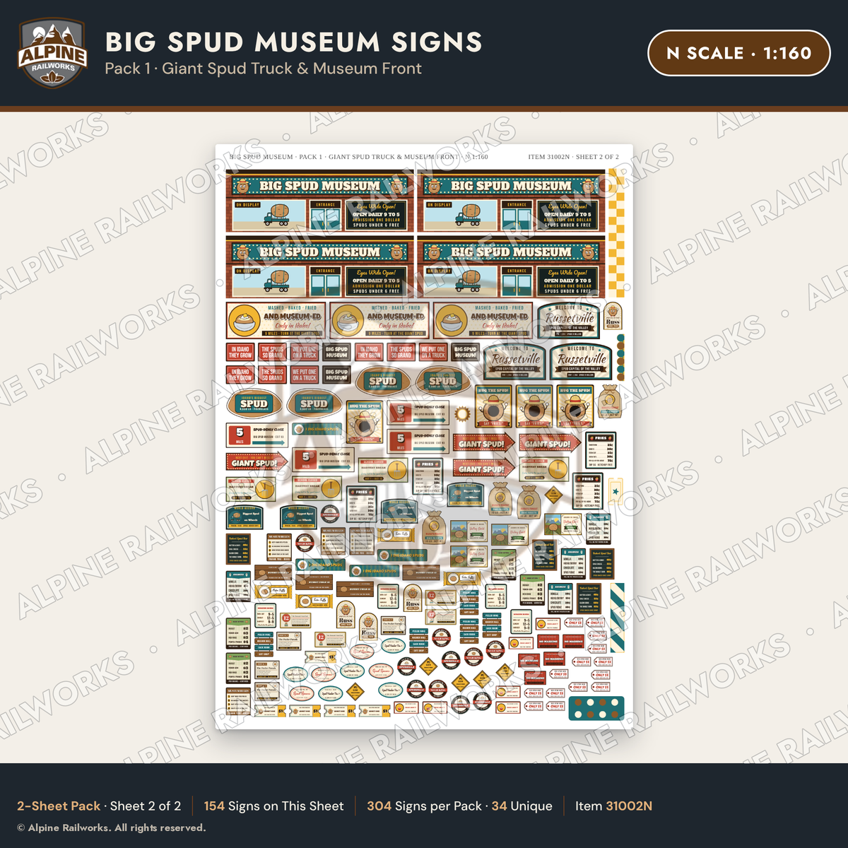 Alpine Railworks 31002N N Scale Roadside Signs - Potato Museum