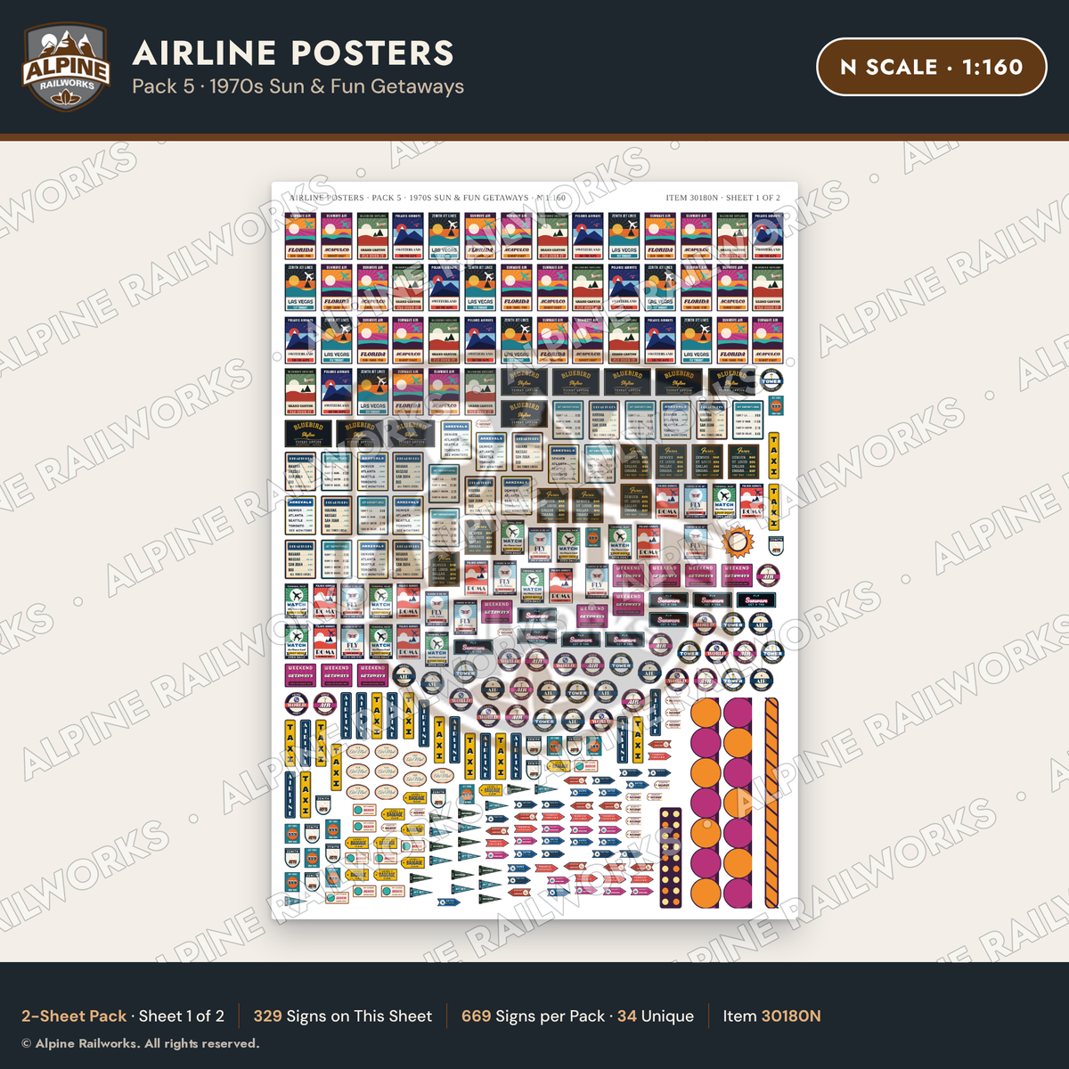 Alpine Railworks 30180N N Scale Airline Posters - 1970s Sun