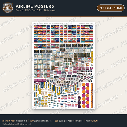 Alpine Railworks 30180N N Scale Airline Posters - 1970s Sun