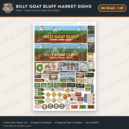 Alpine Railworks 30864HO HO Scale Roadside Signs - Goats on the Roof