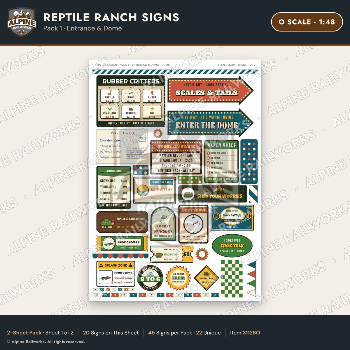 Alpine Railworks 31128O O Scale Roadside Signs - Reptile Zoo