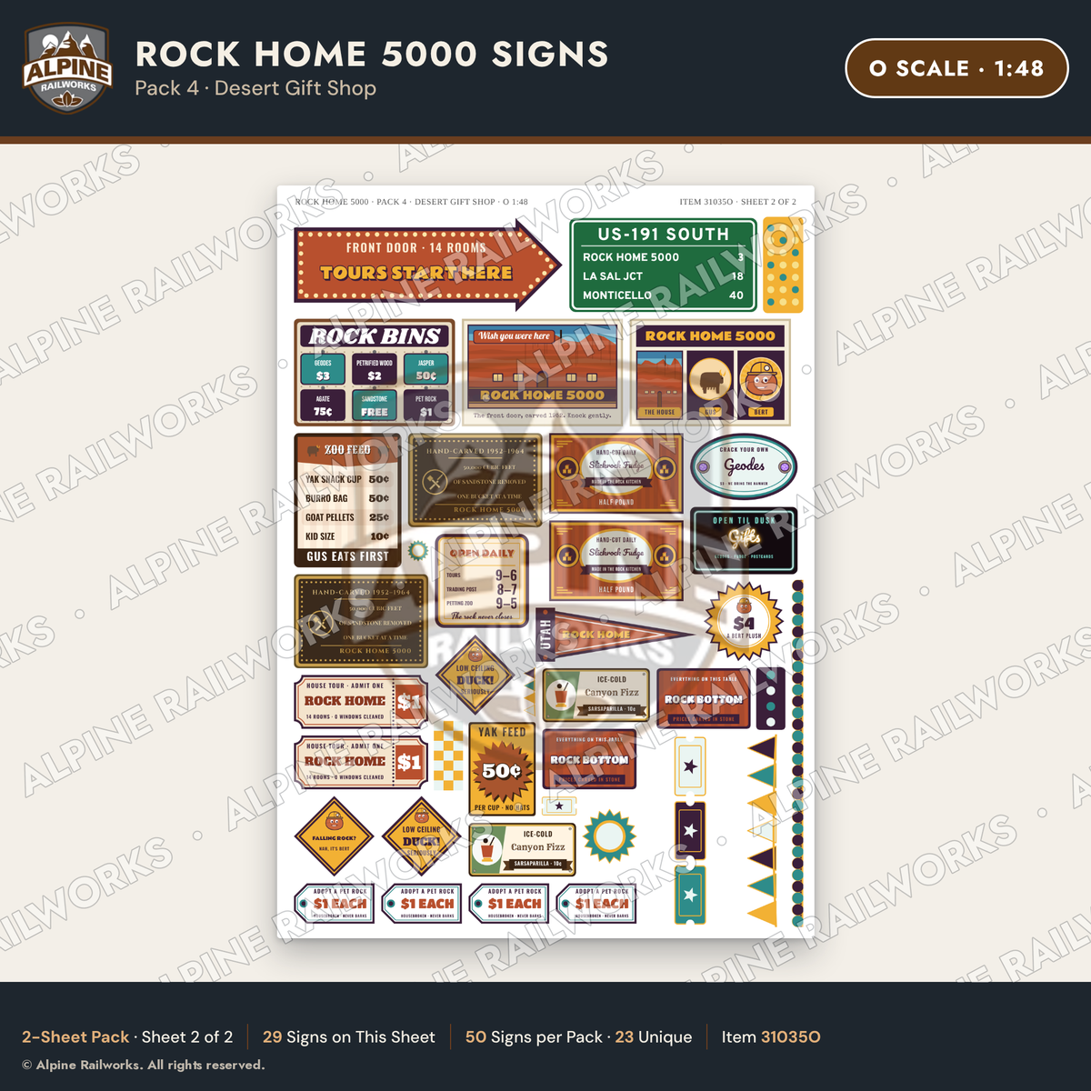 Alpine Railworks 31035O O Scale Roadside Signs - Cliff Rock House