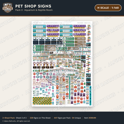 Alpine Railworks 30664N N Scale Pet Shop Signs - Aquarium