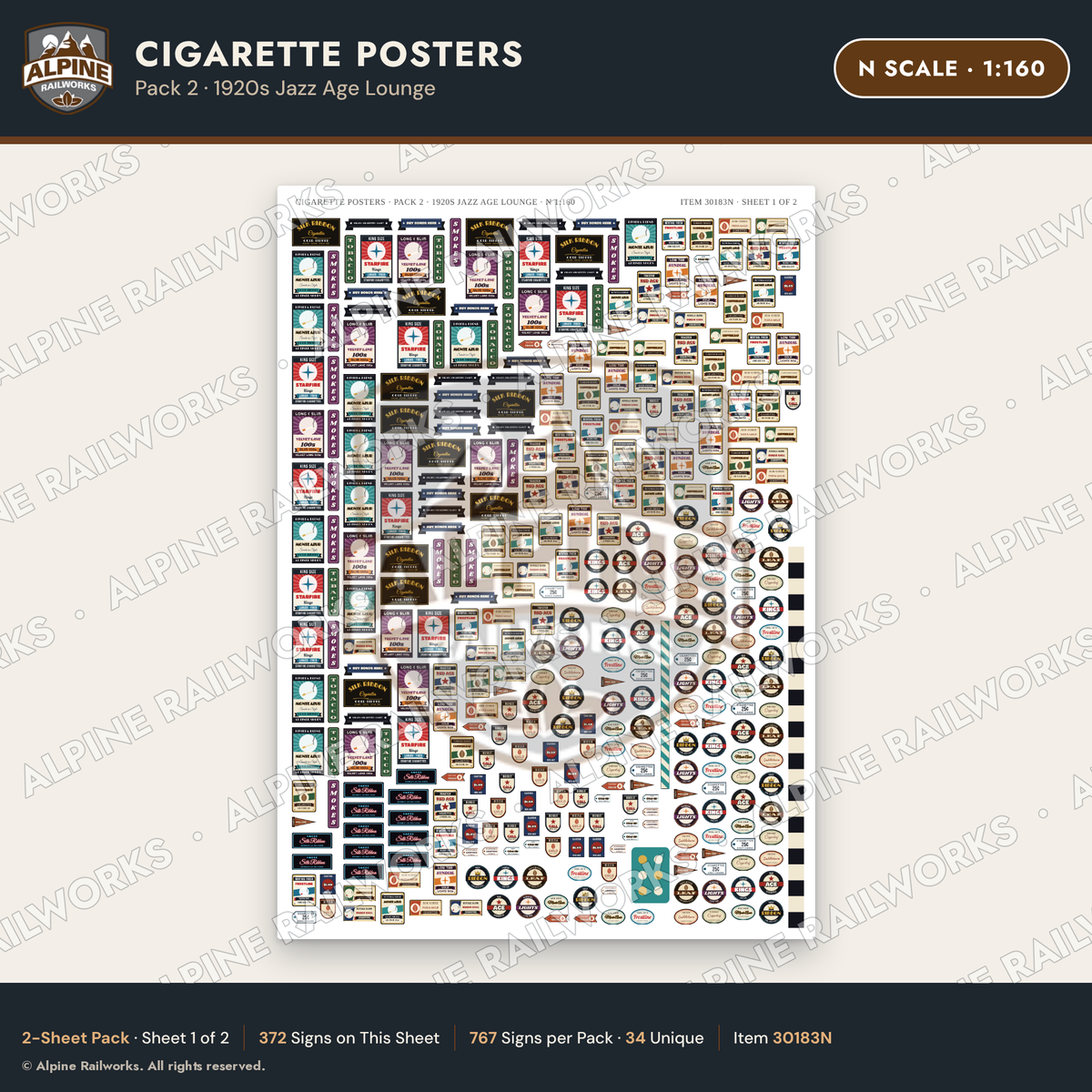 Alpine Railworks 30183N N Scale Cigarette Posters - Jazz Age Lounge
