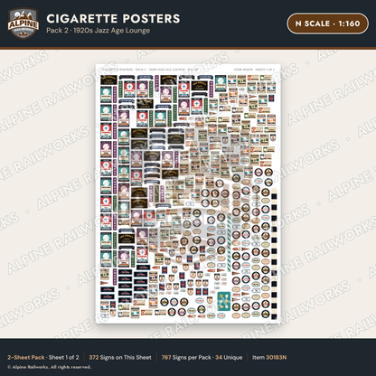 Alpine Railworks 30183N N Scale Cigarette Posters - Jazz Age Lounge