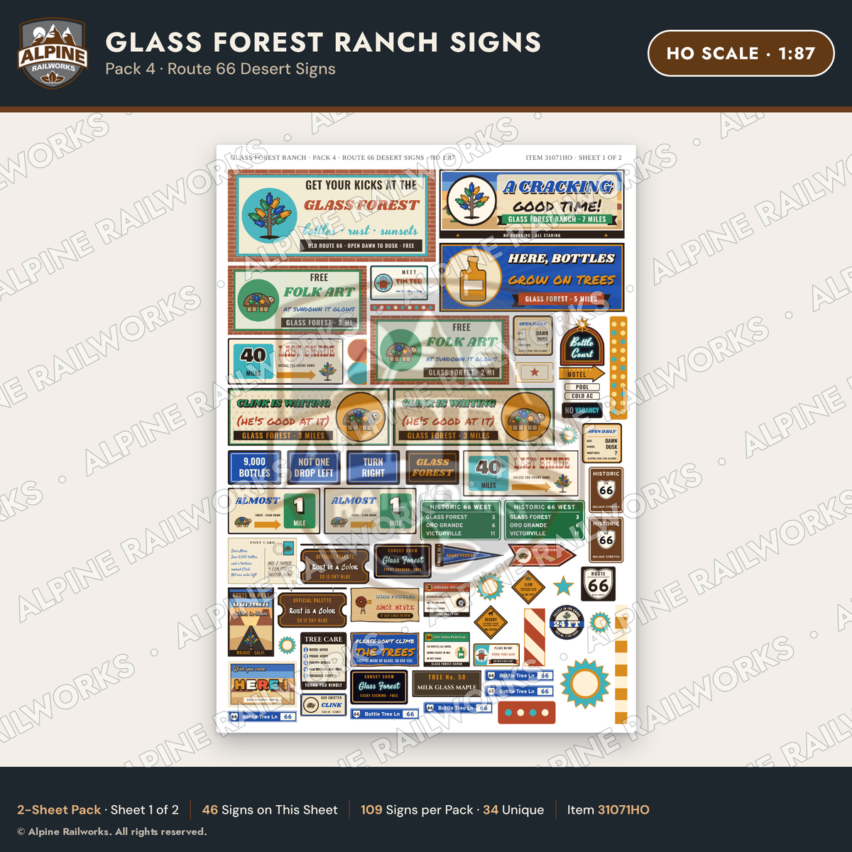 Alpine Railworks 31071HO HO Scale Roadside Signs - Bottle Tree Ranch