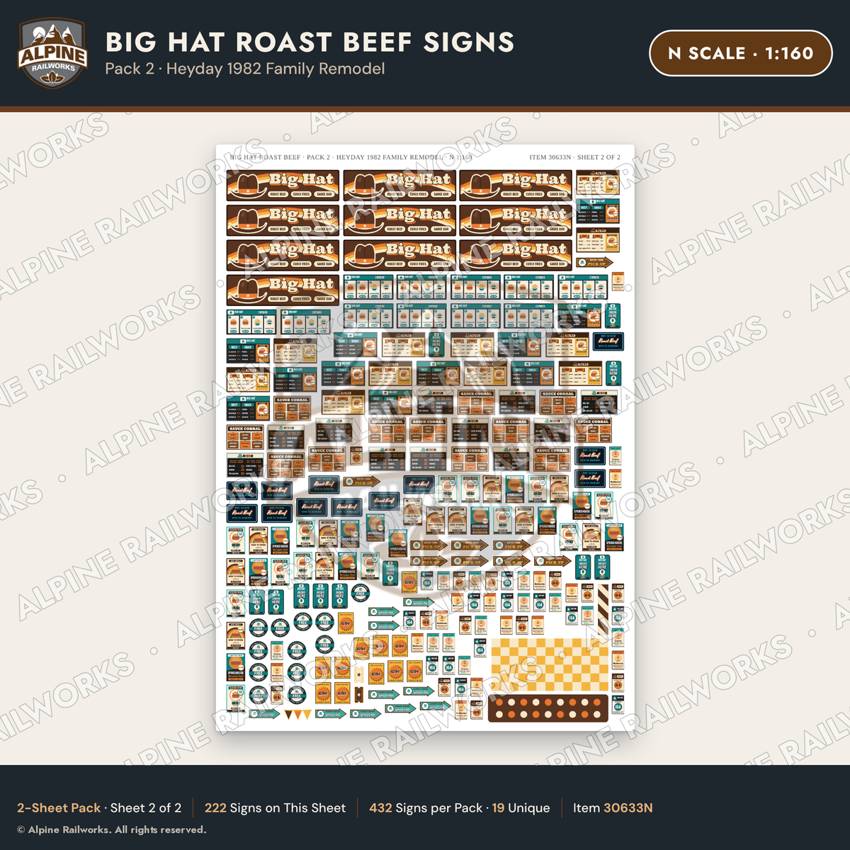 Alpine Railworks 30633N N Scale Fast Food Signs - Western Roast Beef