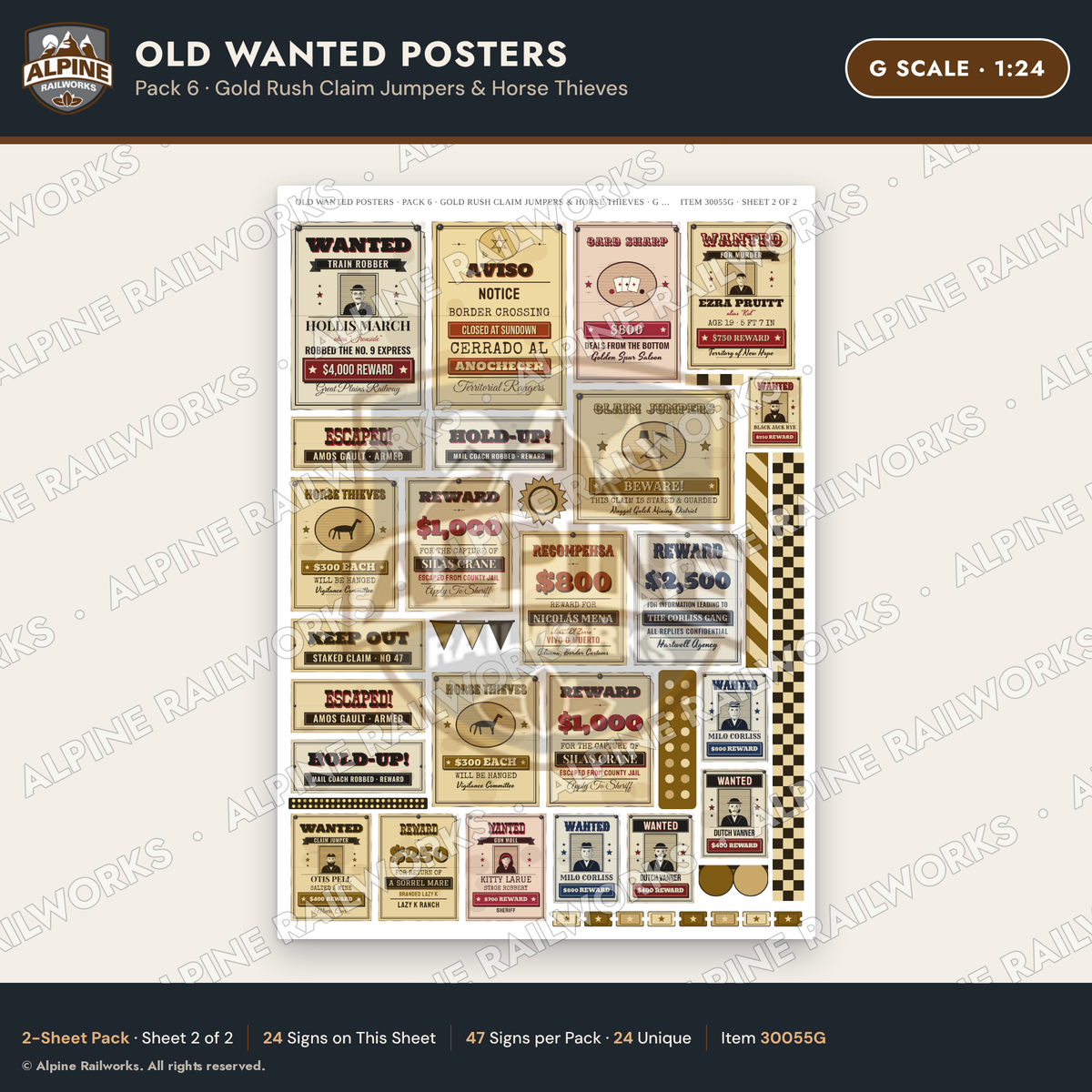 Alpine Railworks 30055G G Scale Old Wanted Posters