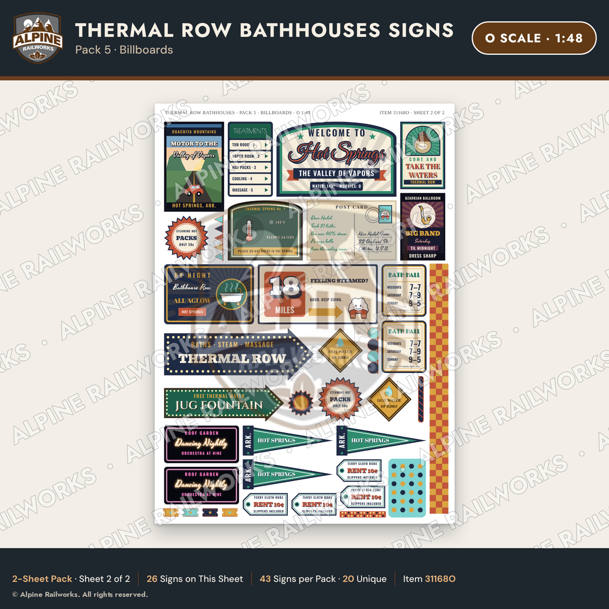Alpine Railworks 31168O O Scale Roadside Signs - Hot Springs