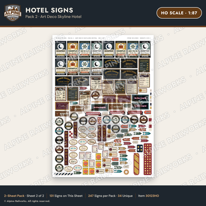 Alpine Railworks 30123HO HO Scale Hotel Signs - Art Deco Skyline Hotel