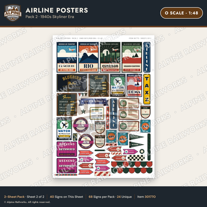 Alpine Railworks 30177O O Scale Airline Posters - 1940s Skyliner Era
