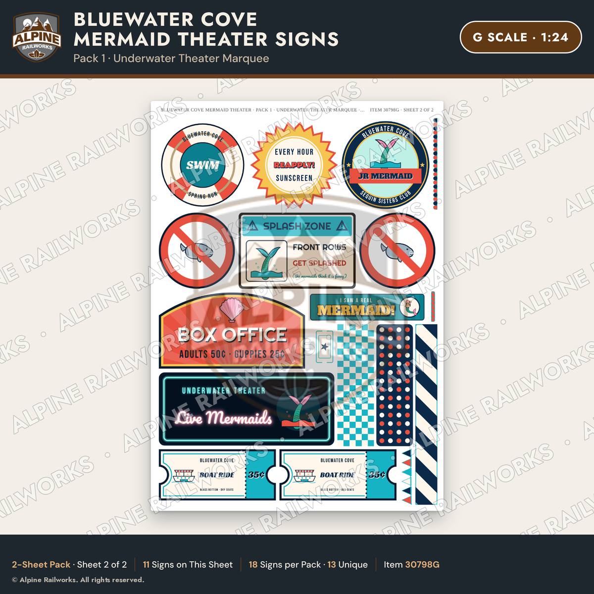Alpine Railworks 30798G G Scale Roadside Signs - Mermaid Show