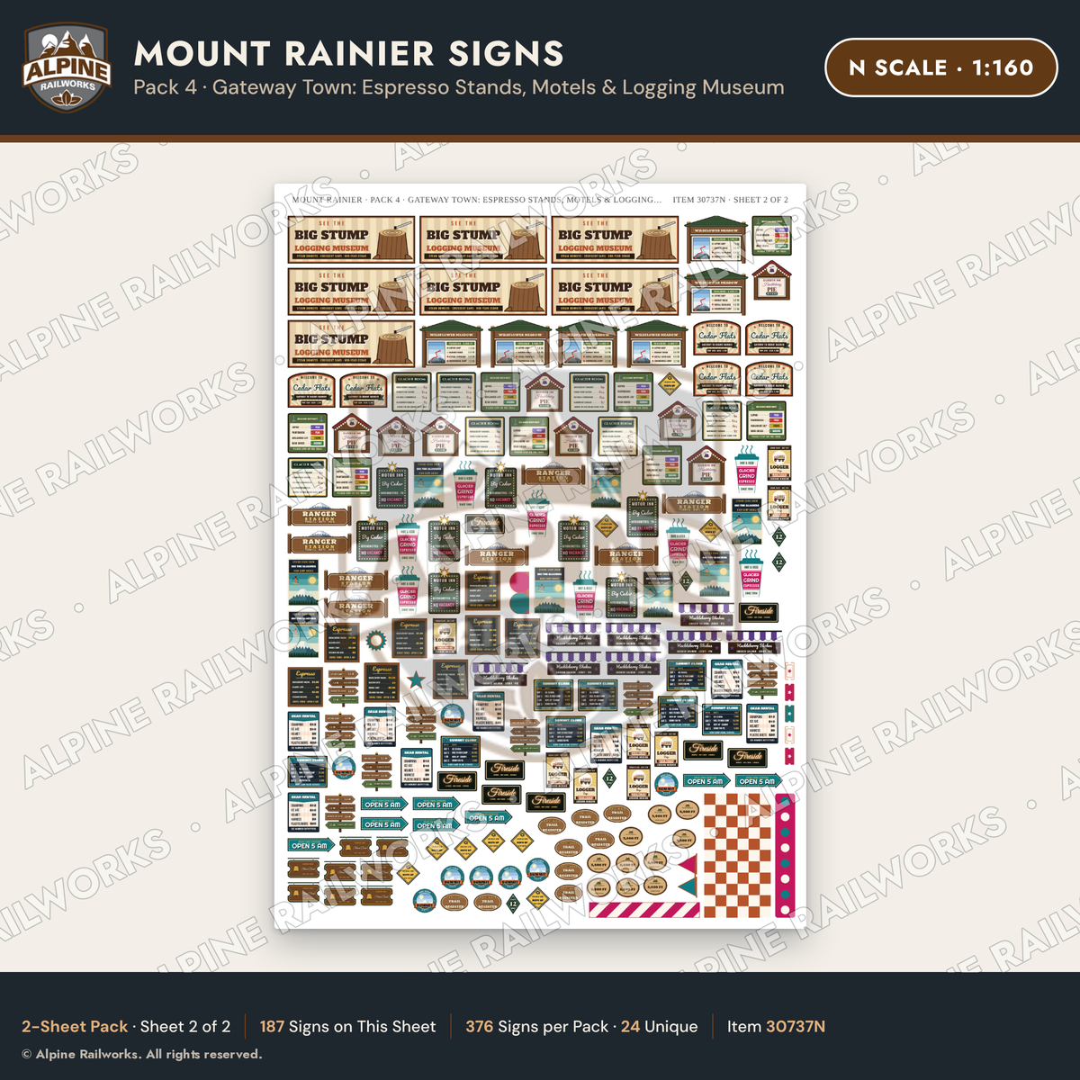 Alpine Railworks 30737N N Scale Tourist Signs - Mount Rainier