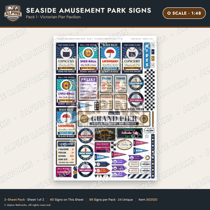 Alpine Railworks 30212O O Scale Seaside Amusement Park Signs