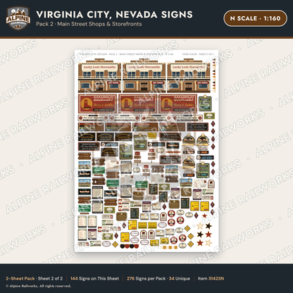 Alpine Railworks 31423N N Scale Virginia City NV Signs - Shops