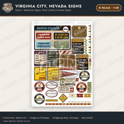Alpine Railworks 31422O O Scale Virginia City NV Signs - Welcome Signs