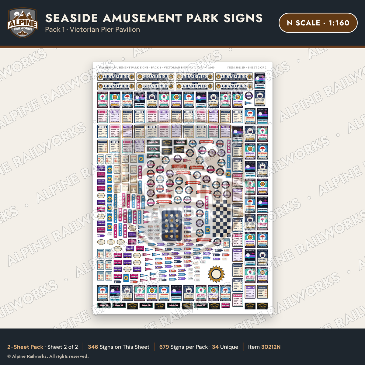 Alpine Railworks 30212N N Scale Seaside Amusement Park Signs