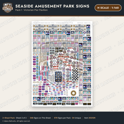 Alpine Railworks 30212N N Scale Seaside Amusement Park Signs