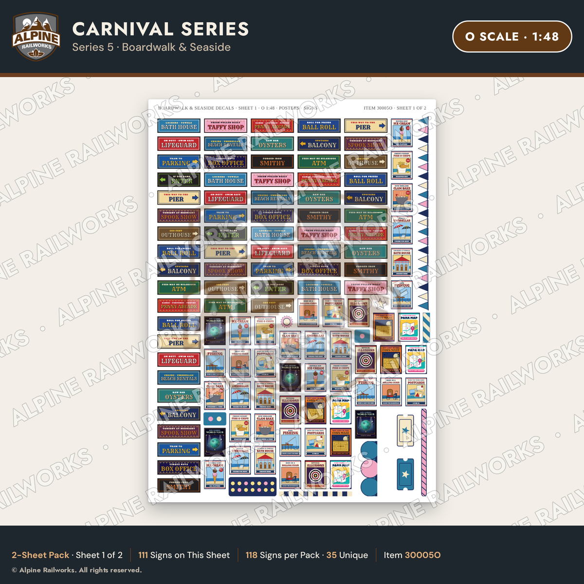 Alpine Railworks 30005O O Scale Carnival Signs - Boardwalk & Seaside