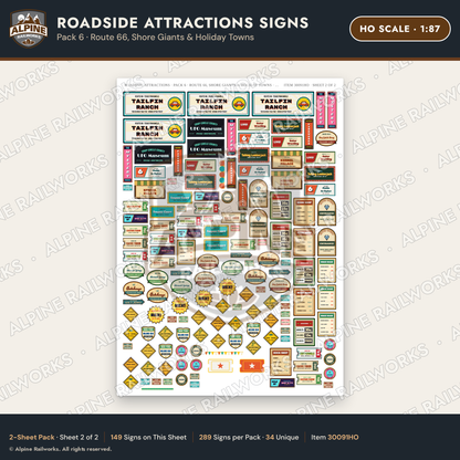 Alpine Railworks 30091HO HO Scale Roadside Attractions Signs