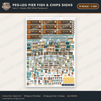 Alpine Railworks 30630N N Scale Fast Food Signs - Fish & Chips