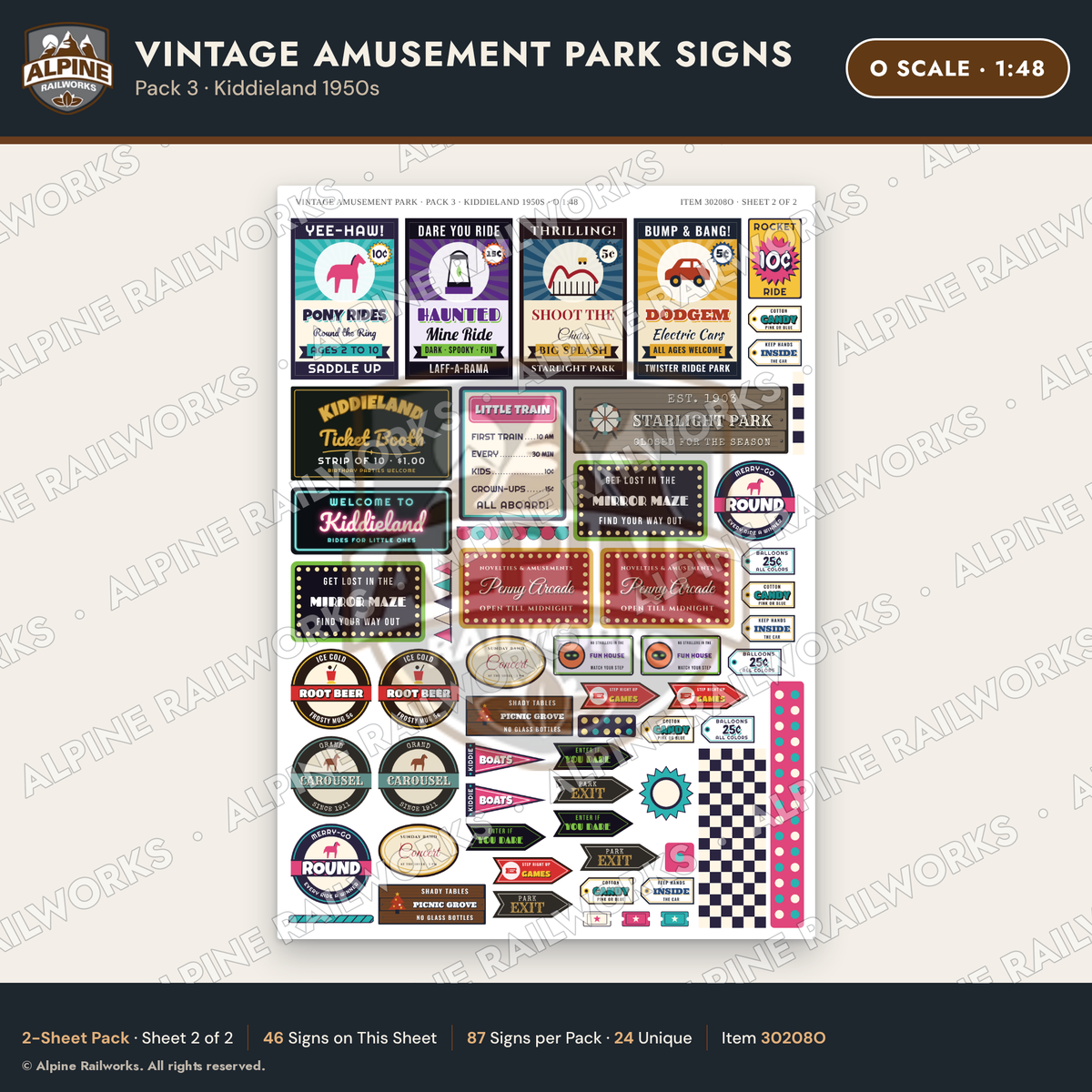 Alpine Railworks 30208O O Scale Vintage Amusement Park Signs