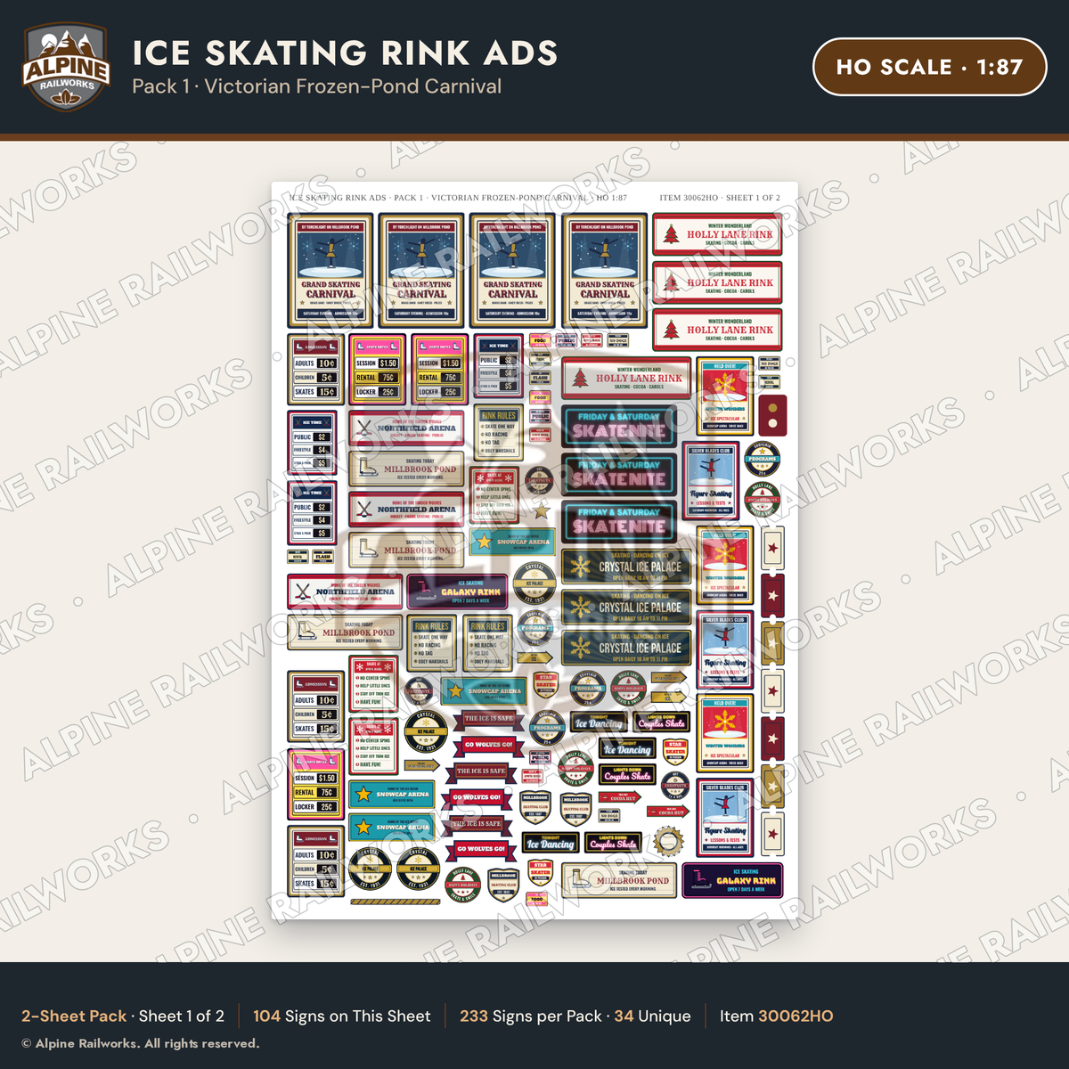 Alpine Railworks 30062HO HO Scale Ice Skating Rink Ads
