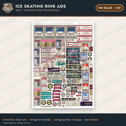 Alpine Railworks 30062HO HO Scale Ice Skating Rink Ads