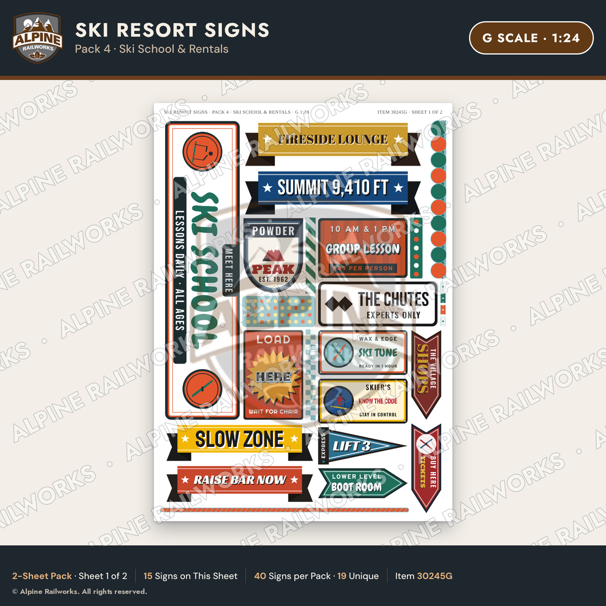 Alpine Railworks 30245G G Scale Ski Resort Signs - Ski School