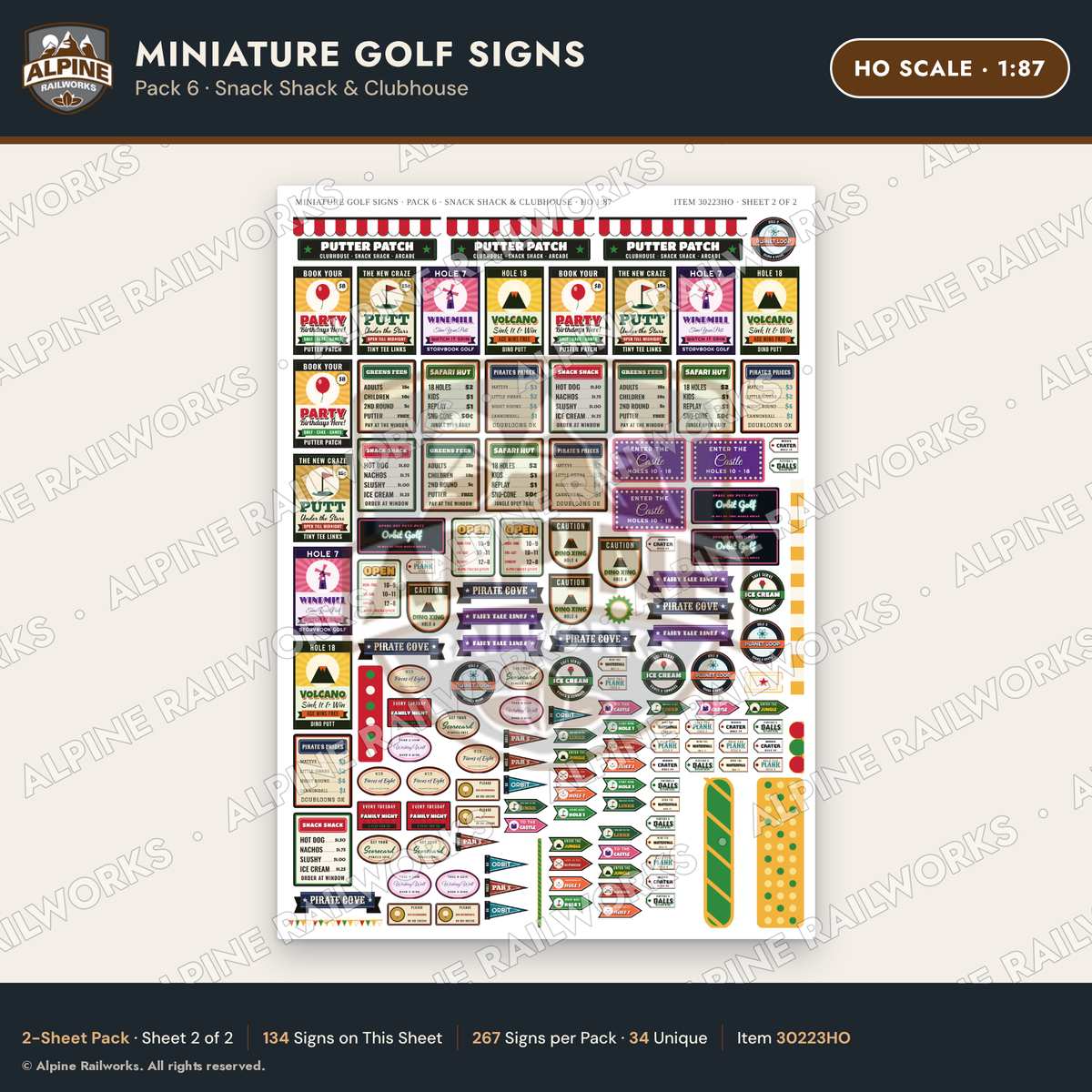 Alpine Railworks 30223HO HO Scale Miniature Golf Signs - Snack Shack