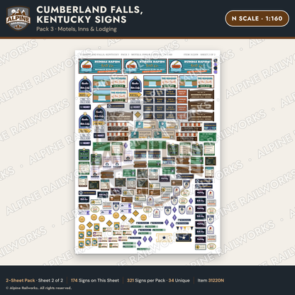 Alpine Railworks 31220N N Scale Cumberland Falls Signs - Motels & Inns