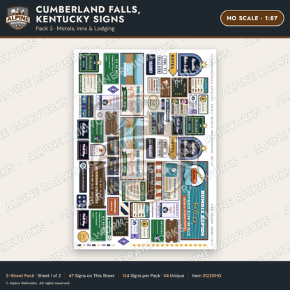 Alpine Railworks 31220HO HO Scale Cumberland Falls Signs - Motels
