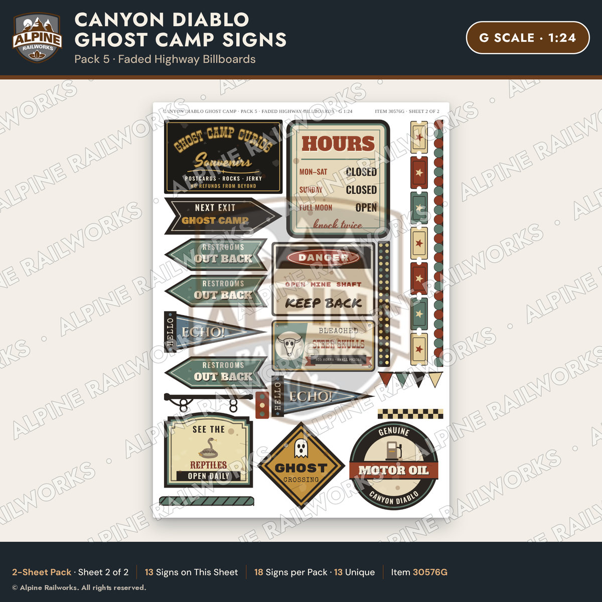 Alpine Railworks 30576G G Scale Roadside Signs - Desert Ghost Town