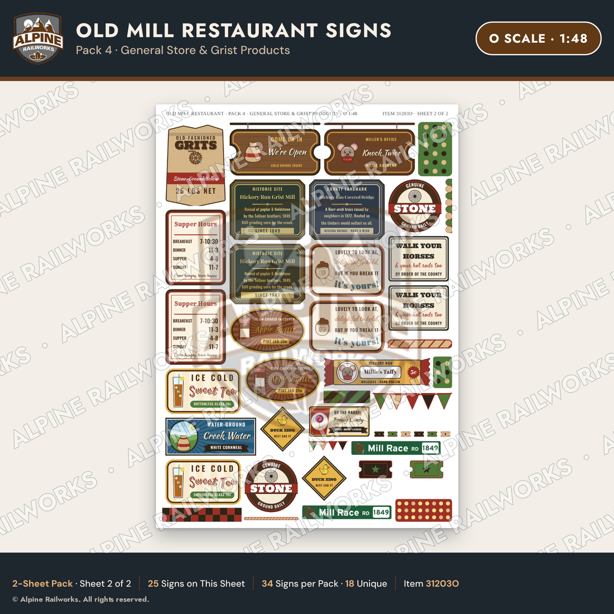 Alpine Railworks 31203O O Scale Old Mill Signs - General Store