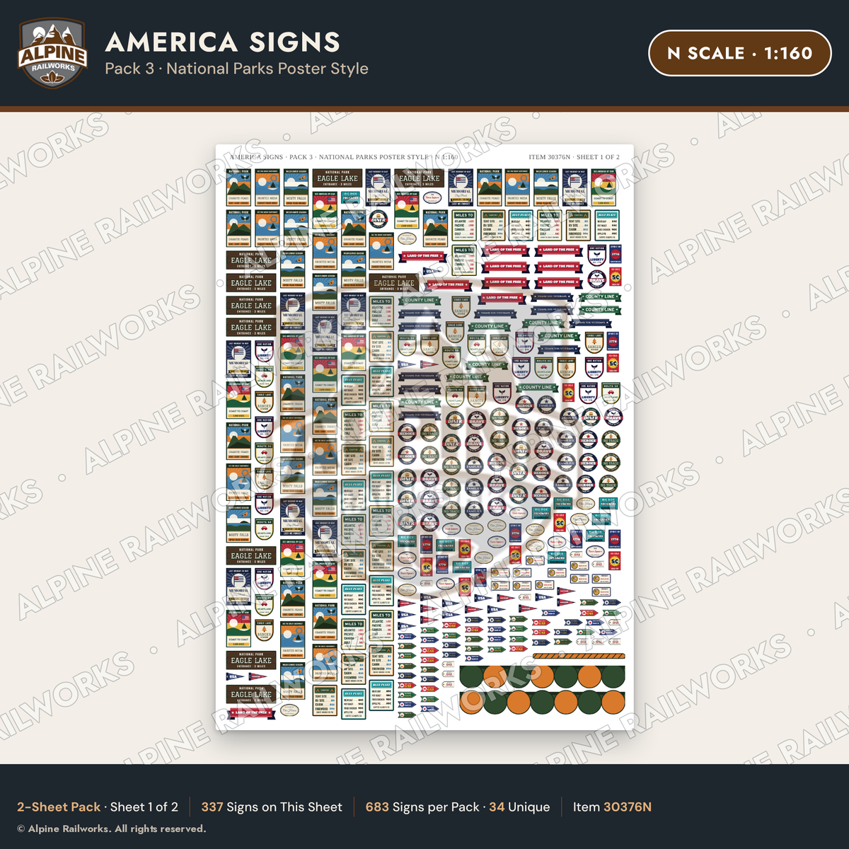 Alpine Railworks 30376N N Scale America Signs