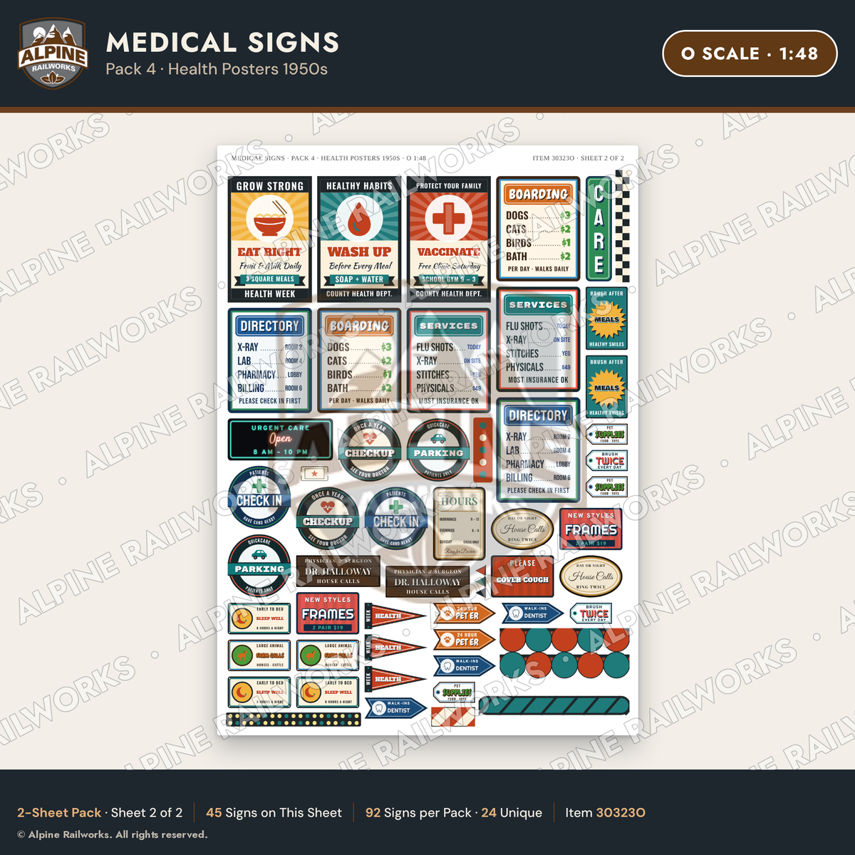 Alpine Railworks 30323O O Scale Medical Signs - Health Posters 1950s