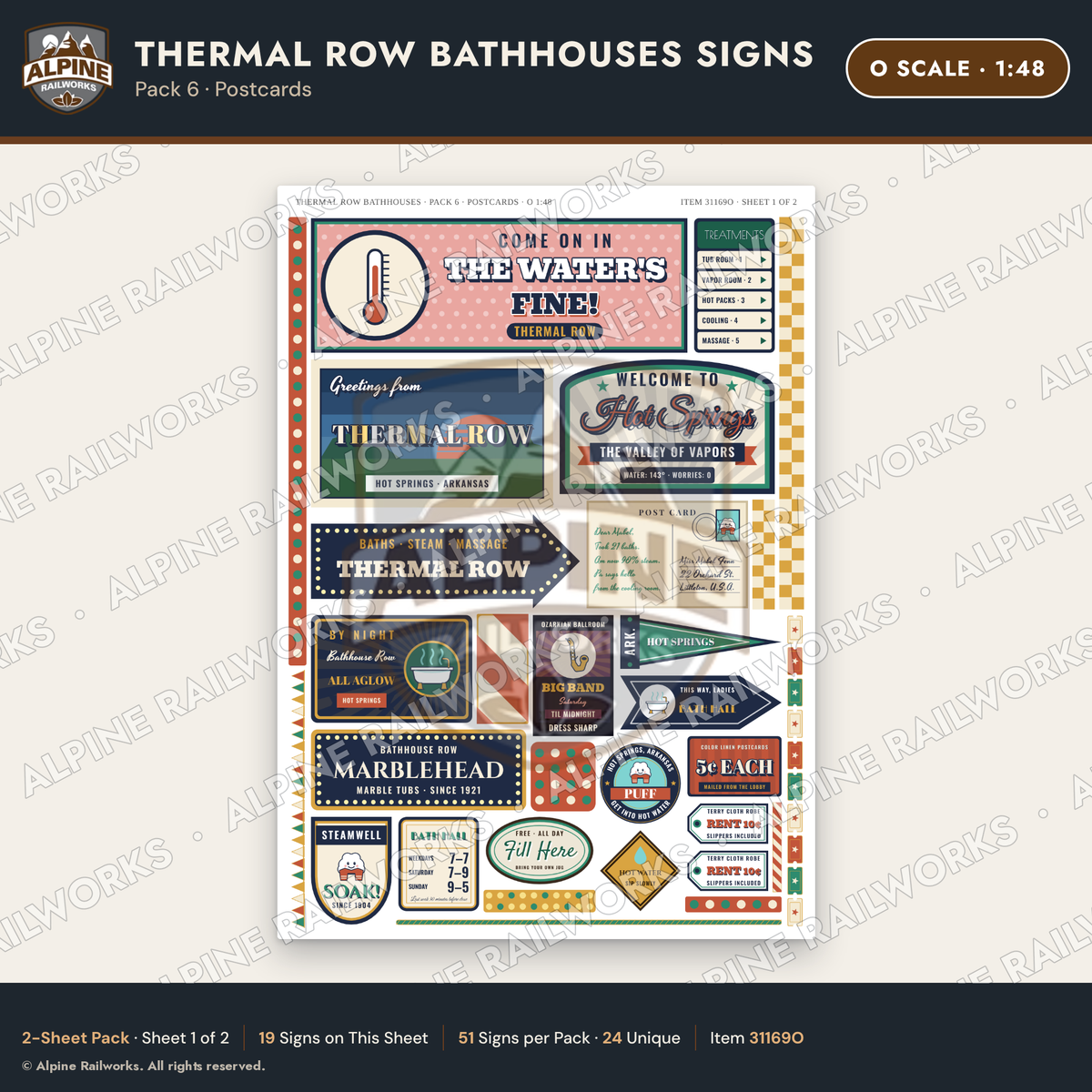 Alpine Railworks 31169O O Scale Roadside Signs - Hot Springs