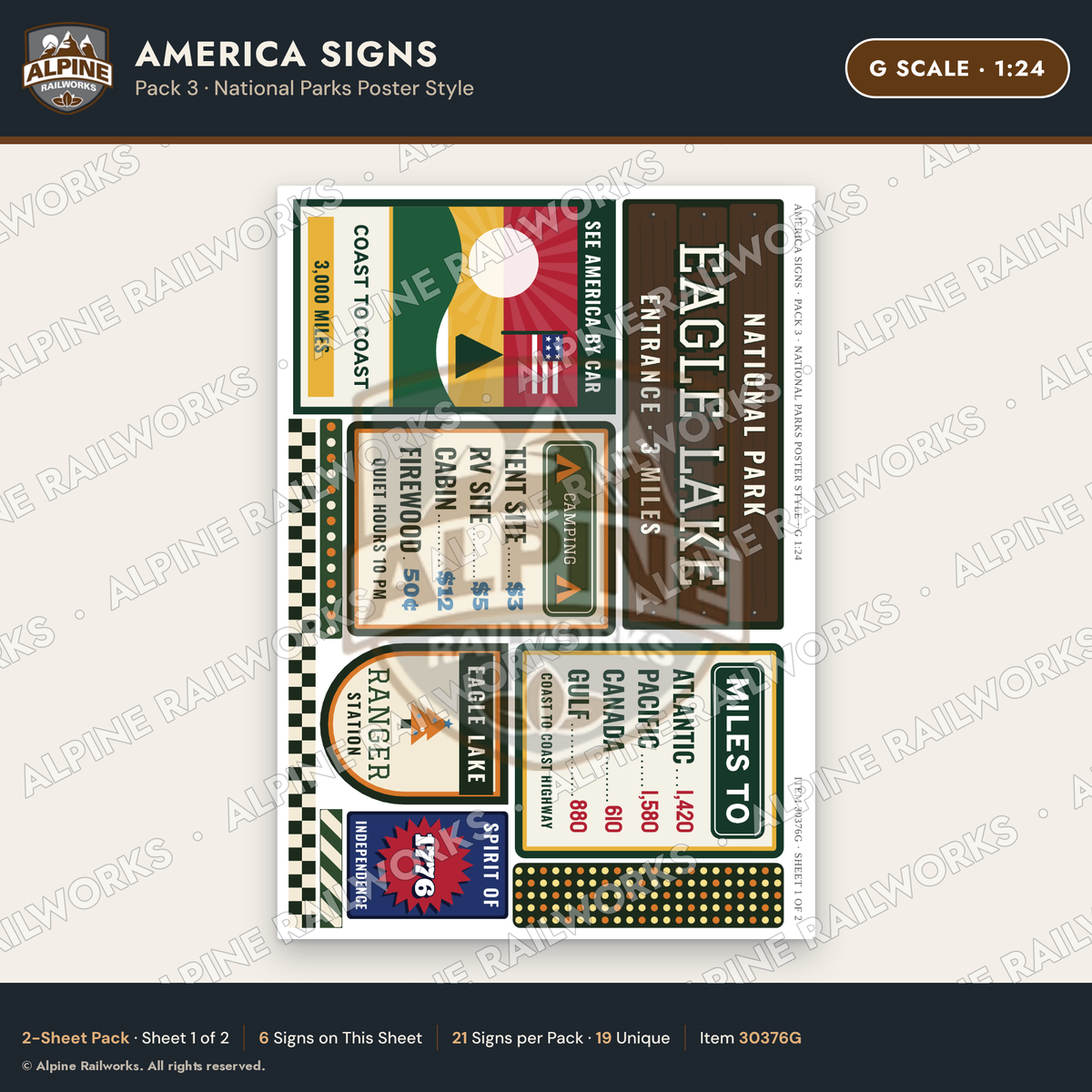 Alpine Railworks 30376G G Scale America Signs