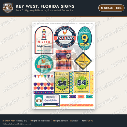 Alpine Railworks 31283G G Scale Key West FL Signs - Billboards