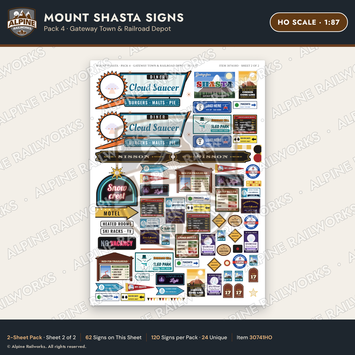 Alpine Railworks 30741HO HO Scale Tourist Signs - Mount Shasta