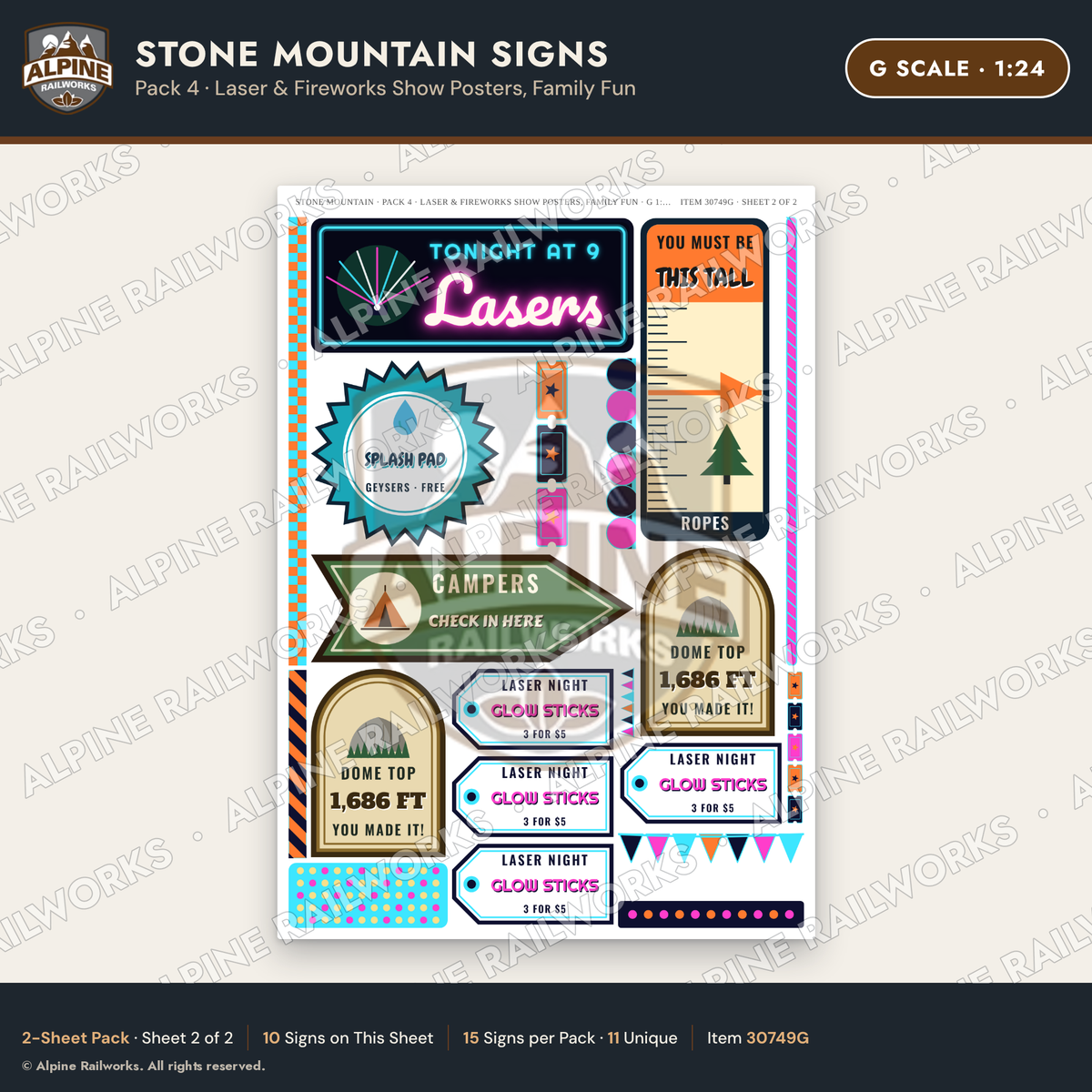 Alpine Railworks 30749G G Scale Tourist Signs - Stone Mountain - Laser
