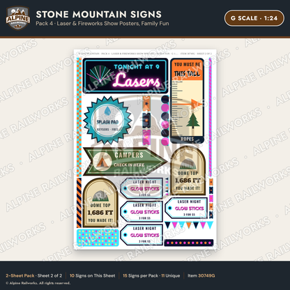 Alpine Railworks 30749G G Scale Tourist Signs - Stone Mountain - Laser