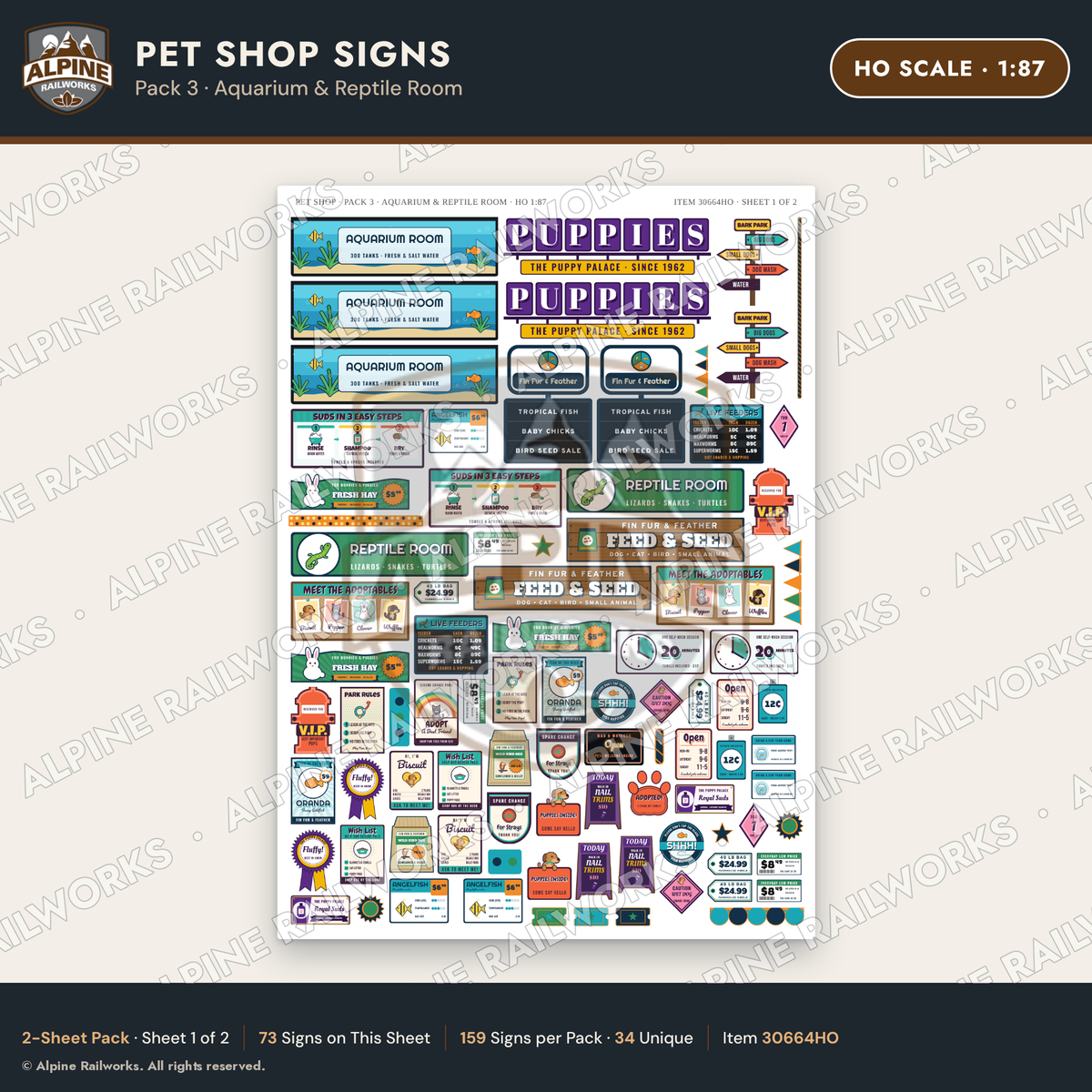 Alpine Railworks 30664HO HO Scale Pet Shop Signs - Aquarium