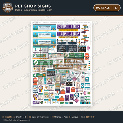 Alpine Railworks 30664HO HO Scale Pet Shop Signs - Aquarium