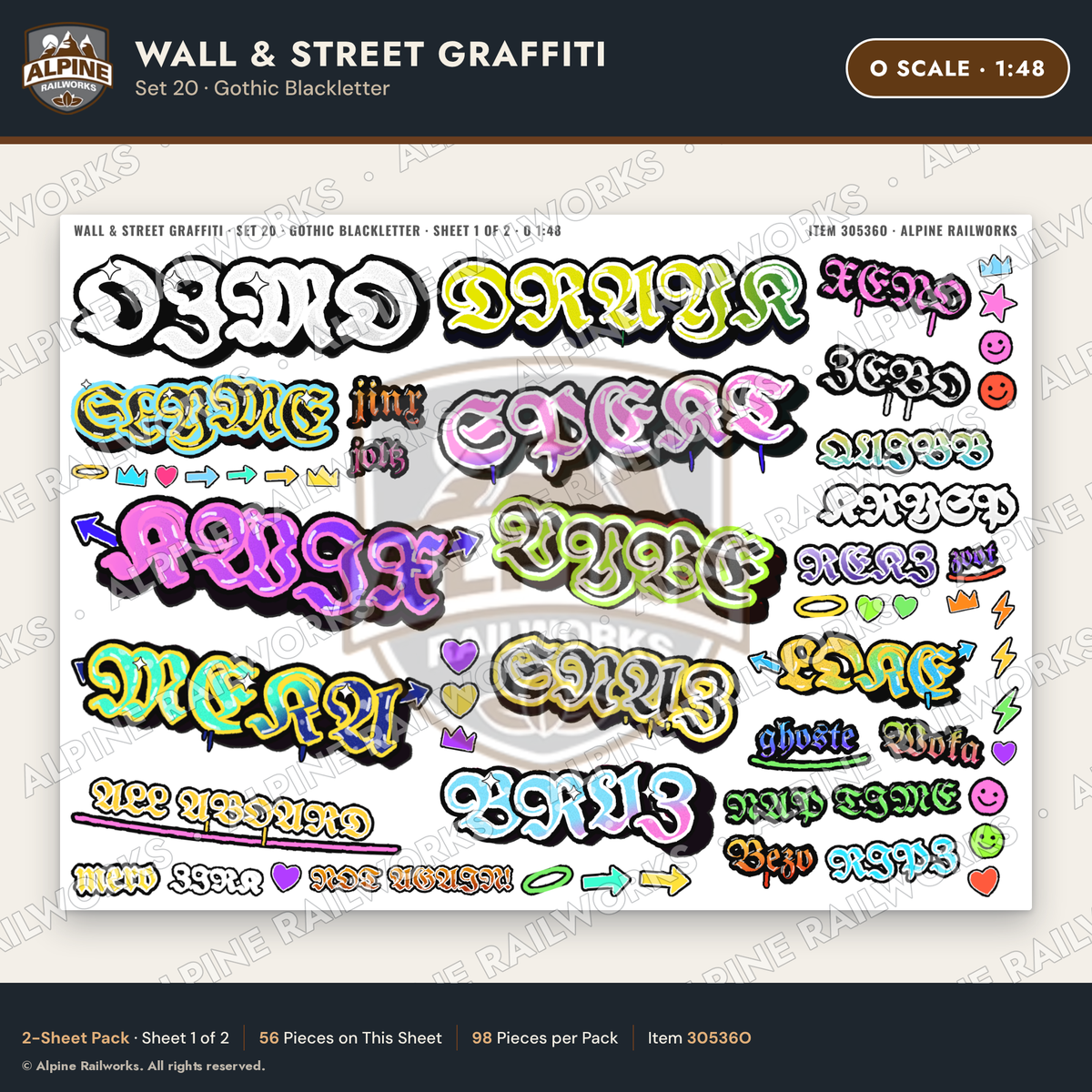 Alpine Railworks 30536O O Scale Wall & Street Graffiti Cut-Outs