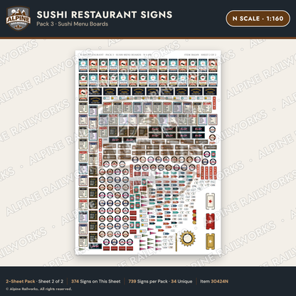 Alpine Railworks 30424N N Scale Sushi Restaurant Signs