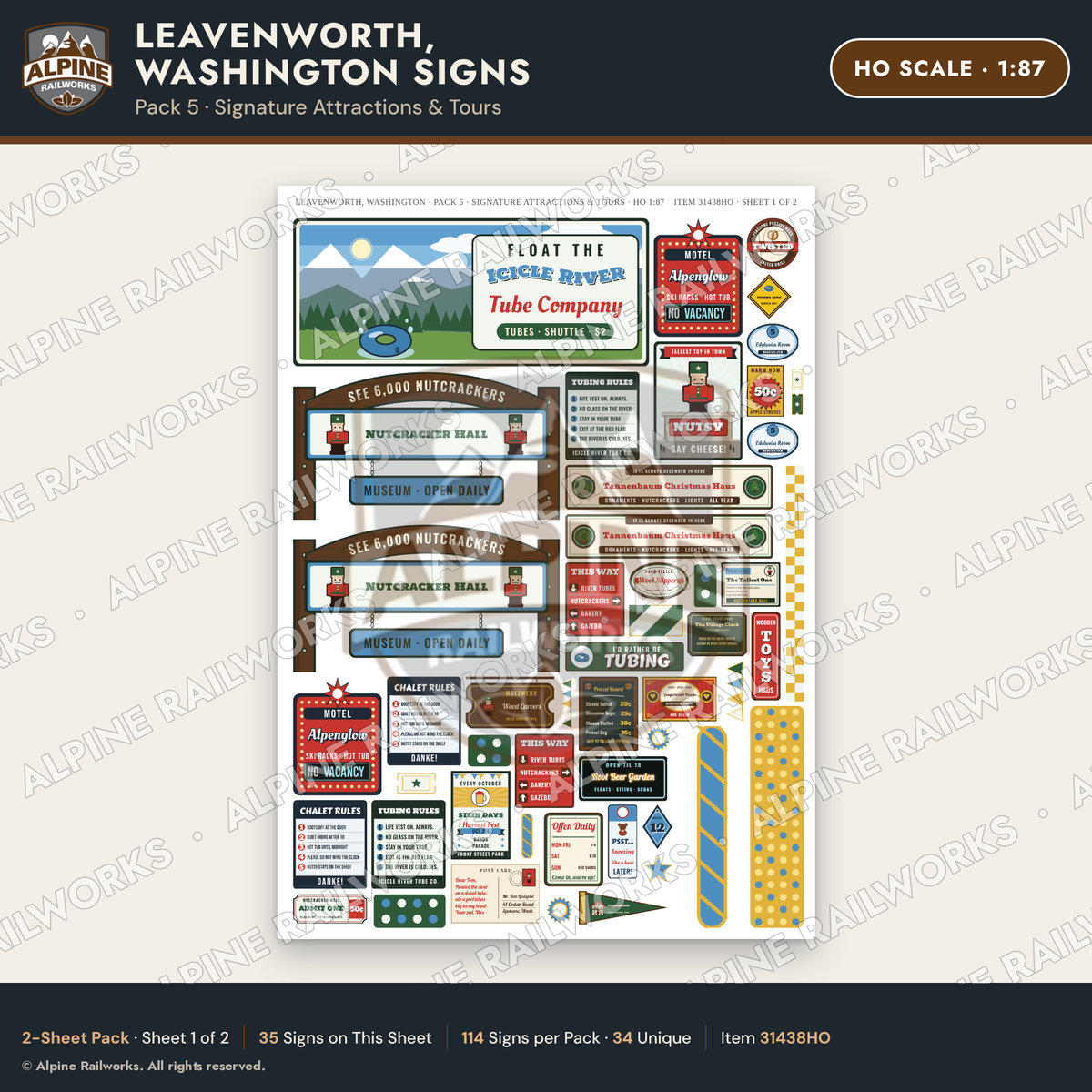 Alpine Railworks 31438HO HO Scale Leavenworth WA Signs - Attractions