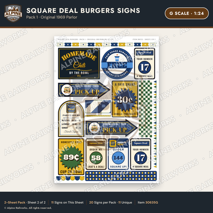 Alpine Railworks 30635G G Scale Fast Food Signs - Square Burgers